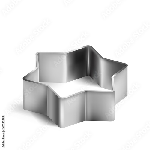 Cookie Cutter Metal Accessory In Star Shape Vector. Cookie Cutter For Prepare Christmas Celebration Delicious Cake Biscuit. Shaped Kitchen Utensil Template Realistic 3d Illustration