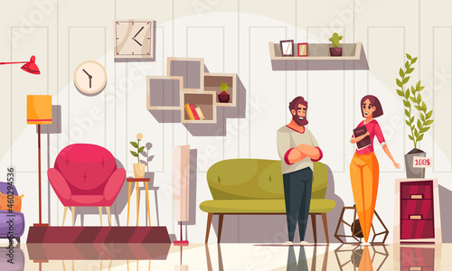 Furniture Store Interior Cartoon Composition
