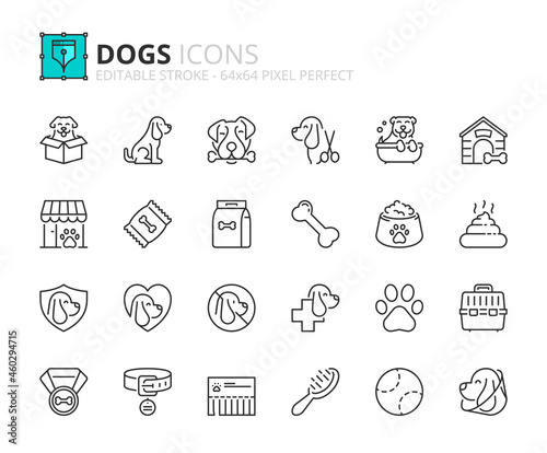 Simple set of outline icons about dogs. Pets.