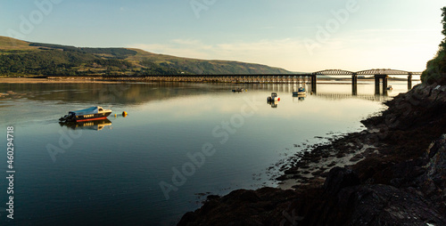 View on The Rail and Footbridge in Barmouth in Wales United Kindgom