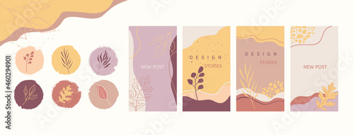 Autumn social media stories and post templates set. Vector highlight covers o...