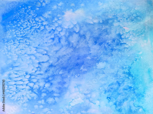 Blue abstract sponge designed background, hand pained watercolor kintsugi, liquid marble, fluid art, tie dye effect. Sponge creative print for wrapping paper or textile design