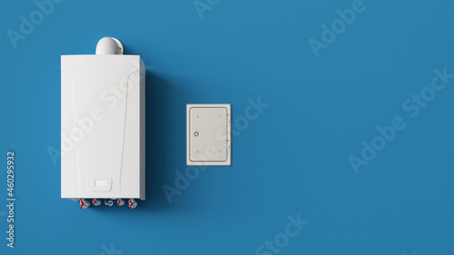 Wartungsklappe zu Abgasleitung neben Gas Boiler photo