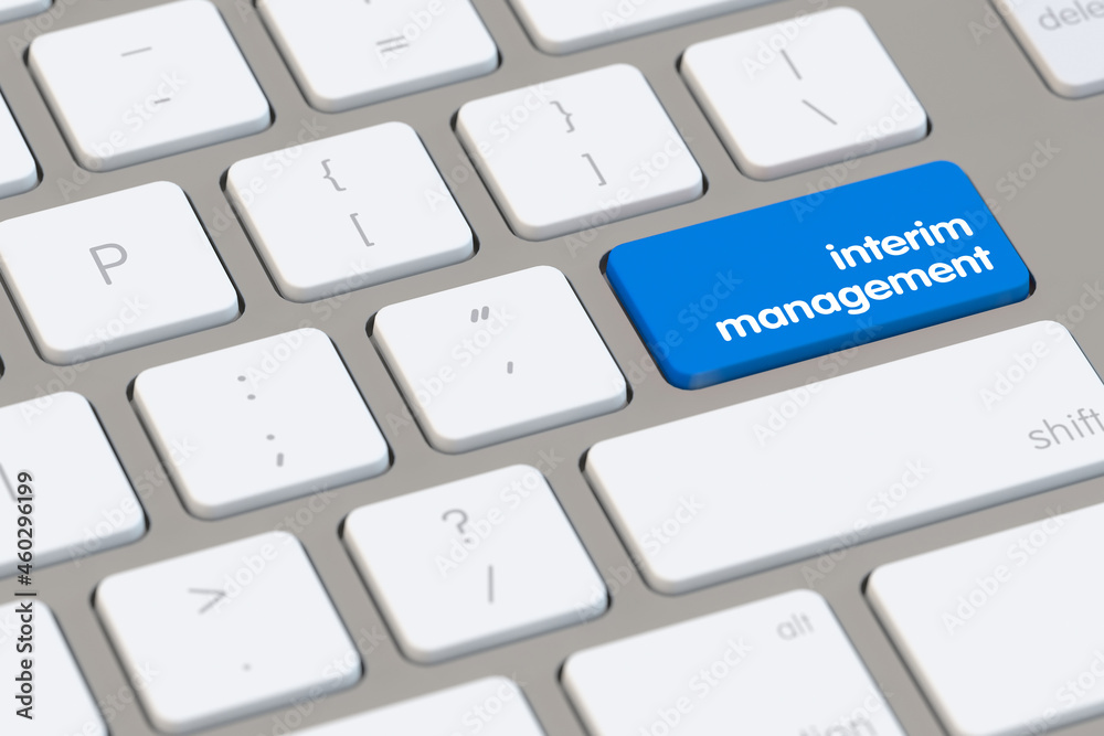 Interim-Management Konzept mit blauer Taste Interim-Management Konzept mit blauer Taste