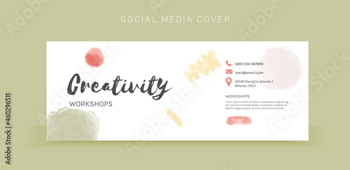 Vector template for social media and web design, with hand drawn watercolor blobs. Social media cover