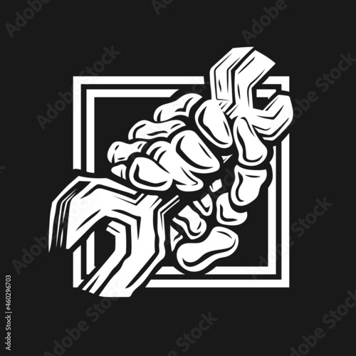 skull hand of plumber or mechanic hand in a fist holding a wrench or spanner vector