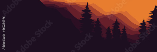 mountain landscape with pine tree silhouette vector illustration design for wallpaper design, design template, background template, and tourism design template
