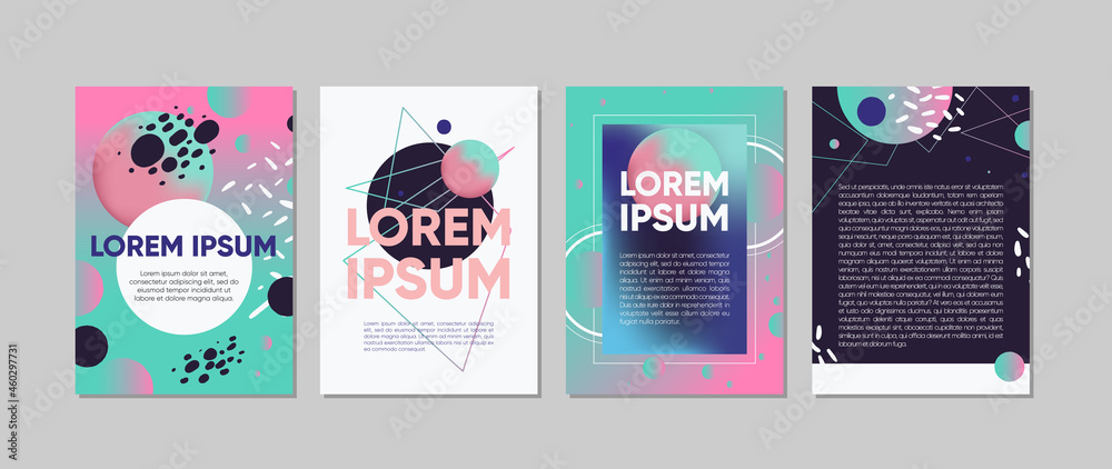 Set of brush strokes colorful trendy card. Hand drawn creative flayers, abstract design poster, cover, design. Vector illustration. Lorem ipsum.