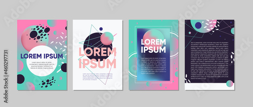 Set of brush strokes colorful trendy card. Hand drawn creative flayers, abstract design poster, cover, design. Vector illustration. Lorem ipsum.