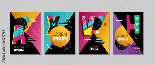 Set of brush strokes colorful trendy card. Hand drawn creative flayers, abstract design poster, cover, design. Vector illustration. Lorem ipsum.