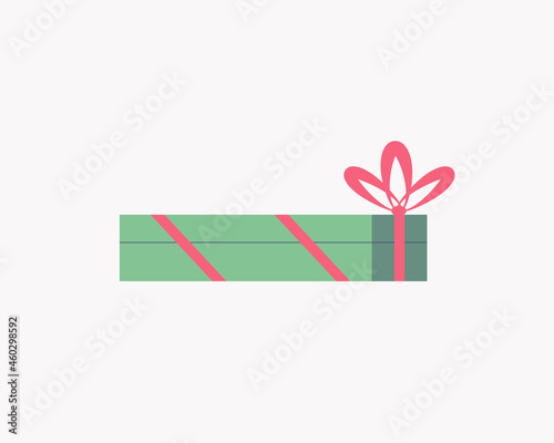 Small green gift box with red ribbon and bow. Christmas or new year design. Vector illustration isolated on a white background.