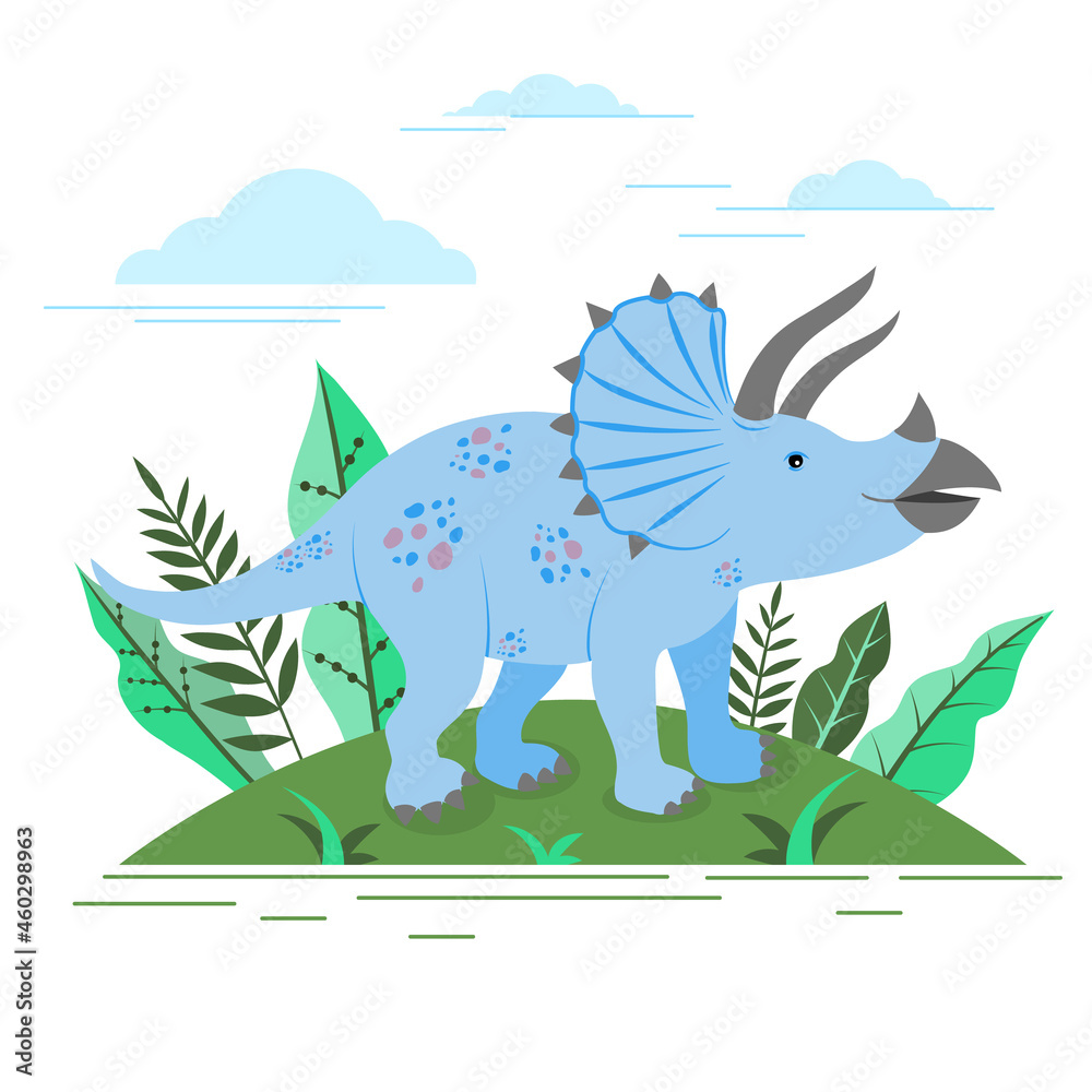 Naklejka premium Cartoon triceratops isolated on white background. Vector cute triceratops, mascot, child's drawing. Jurassic character.