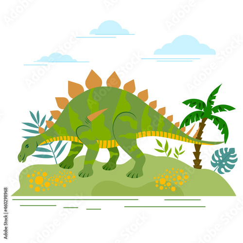 Illustration of cartoon stegosaurus on white background  vector illustration