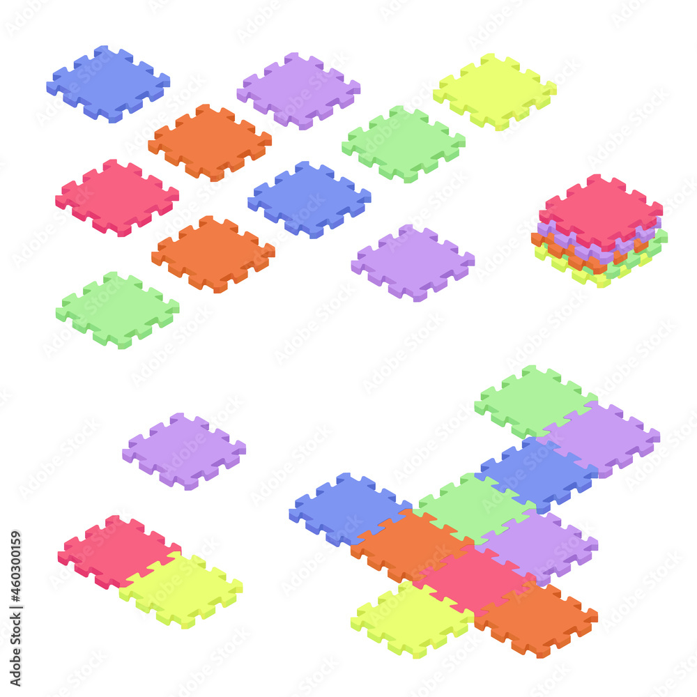 Colorful kids baby floor foam mat puzzle isometric view.