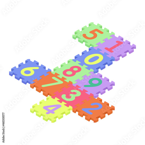 Colorful kids baby floor foam mat puzzle with numbers isometric view.