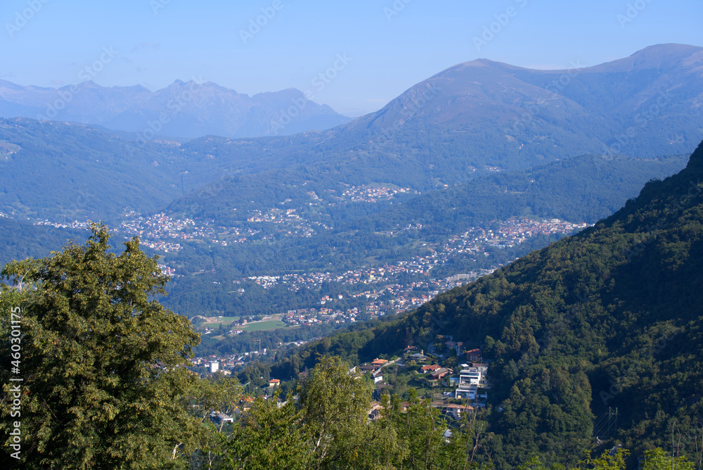 Aerial view of Lugano on a sunny late summer morning. Photo taken September 11th, 2021, Lugano, Switzerland.