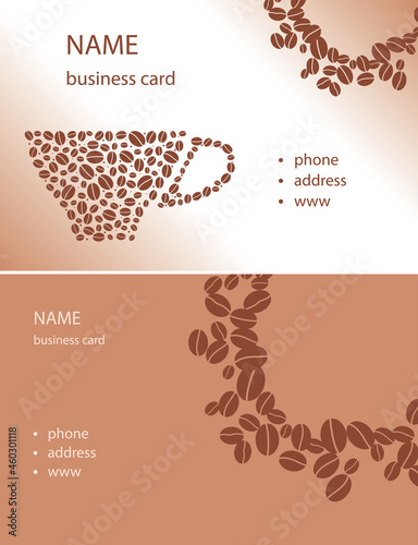 beige and brown visit cards with cup and coffee grains - vector