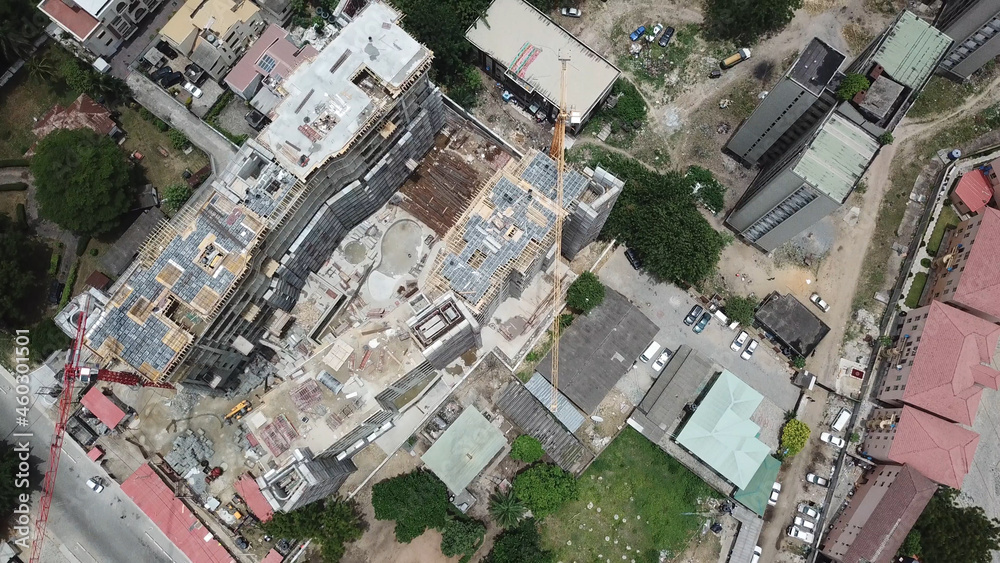 Top down view of building construction site 