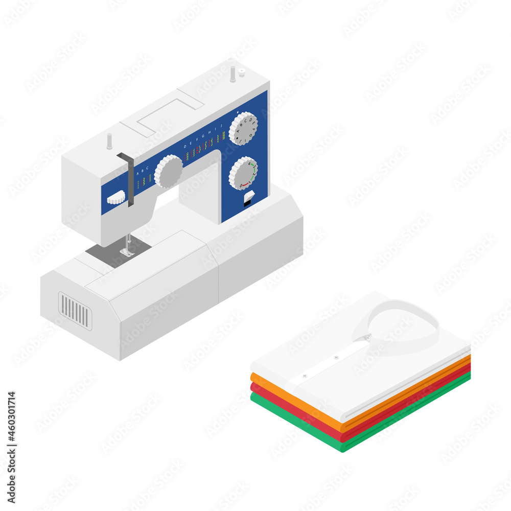 Sewing machine and stacked classic men's shirts Sewing machine and stacked classic men's shirts