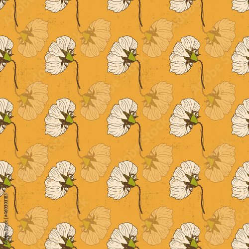 Colourful vintage hand drawn flower seamless repeat pattern print