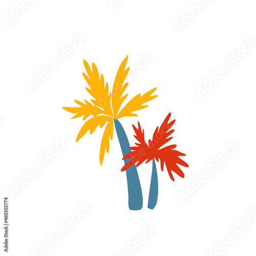 Palm tree vector illustration isolated on white background, subtropical colorful plant, decorative flat sign, cartoon sea symbol, icon for travel design, greeting card, invitation