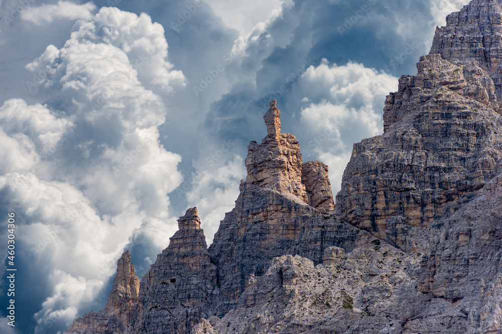Mountain ridge of Monte Paterno or Paternkofel, Natural Park of Tre Cime di Lavaredo or Drei Zinnen, Sesto or Sexten Dolomites, UNESCO world heritage site, Veneto, Trentino-Alto Adige, Italy, Europe. Mountain ridge of Monte Paterno or Paternkofel, Natural Park of Tre Cime di Lavaredo or Drei Zinnen, Sesto or Sexten Dolomites, UNESCO world heritage site, Veneto, Trentino-Alto Adige, Italy, Europe.