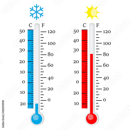 Thermometer icon. Measuring hot and cold temperature