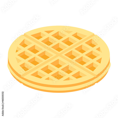 Fresh round belgium waffle isolated on white background isometric view.