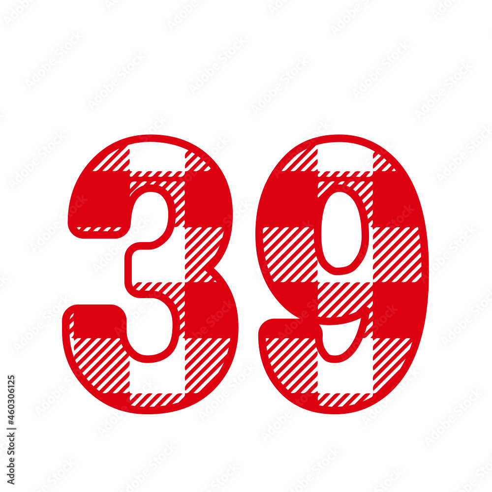 39, Number thirty nineWith red Plaid Pattern 39, Number thirty nineWith red Plaid Pattern