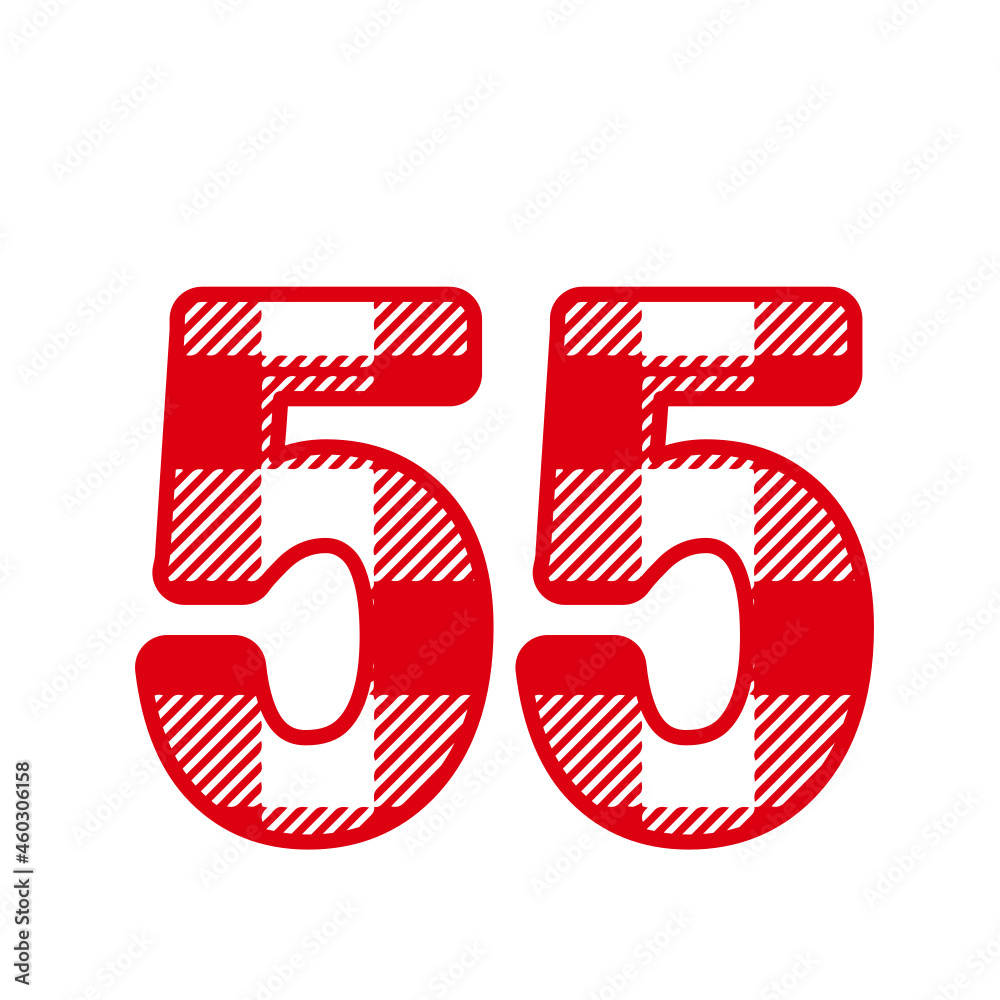 55, Number fifty fiveWith red Plaid Pattern 55, Number fifty fiveWith red Plaid Pattern