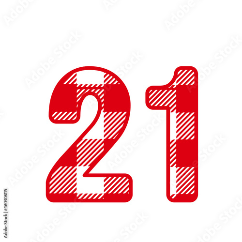 21, Number twenty oneWith red Plaid Pattern  photo