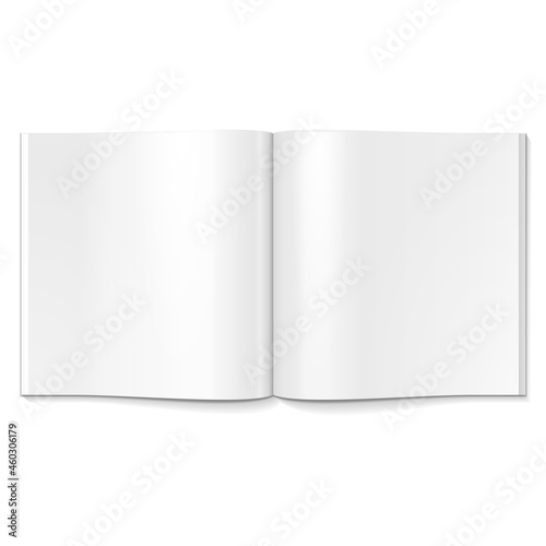 Nockup Blank Open Magazine, Book, Booklet, Brochure, Cover. Illustration Isolated On White Background. Mock Up Template Ready For Your Design. Vector EPS10 photo