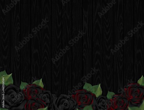 Black and red roses on a wooden background