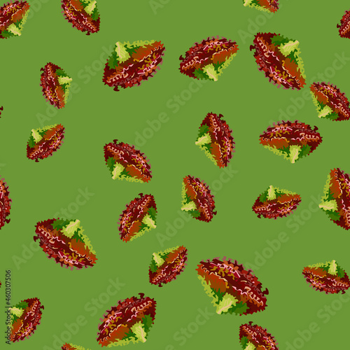 Seamless pattern lola rosa salad on green background. Modern ornament with lettuce.