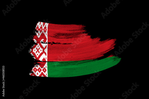 creative national grunge flag, brushstroke Belarus flag on black isolated background, concept of politics, global business, international cooperation, basis for designer