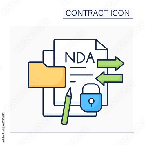 Confidentiality agreement color icon. Legal agreement binds one or more parties to non-disclosure of confidential information. Secret. Contract concept. Isolated vector illustration