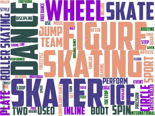 artistic roller skating typography, wordcloud, wordart, sport,vintage,retro,equipment,artistic