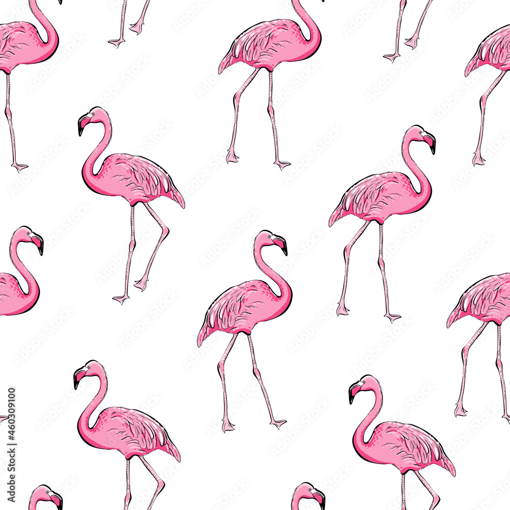 Obraz premium Seamless pattern background with pink flamingo, vector EPS 10