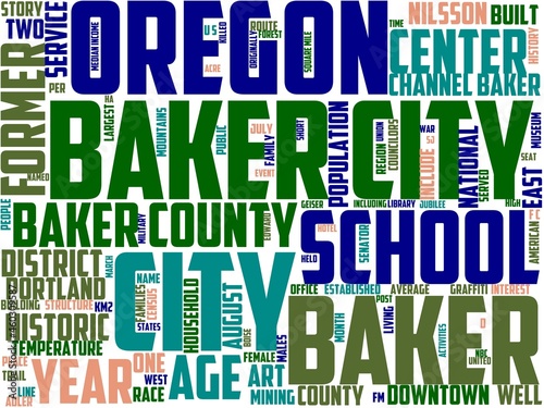 baker city typography, wordcloud, wordart, oregon,travel,city,mountains,sagebrush photo
