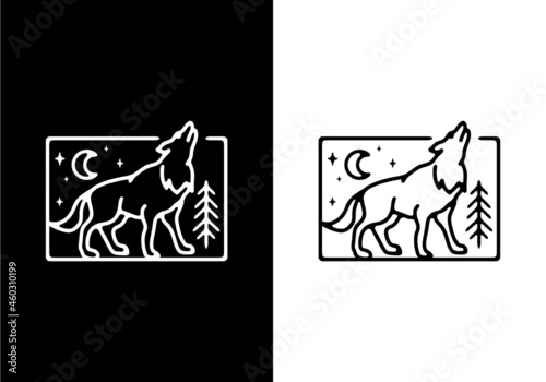 Black and white color of wolf line art