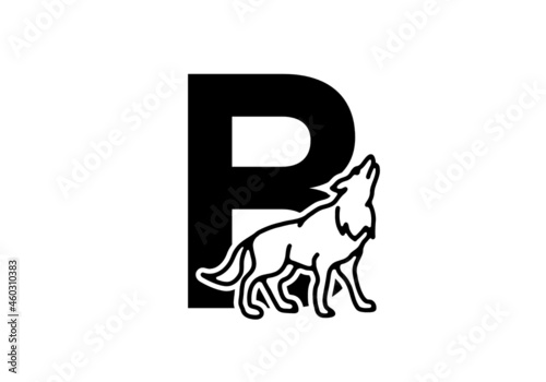 Dark blue color of B initial letter with wolf