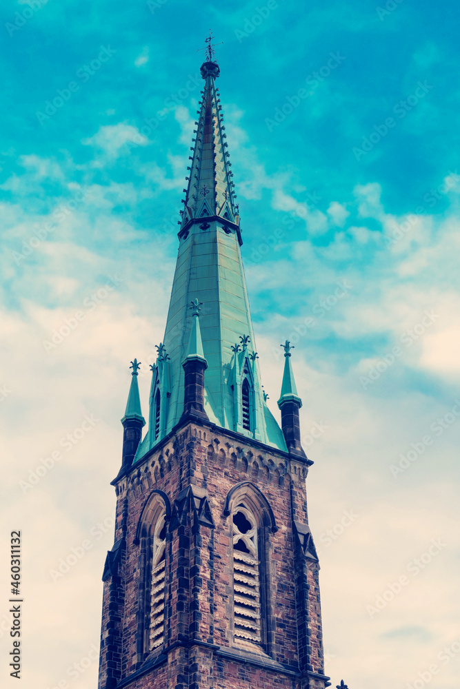 Old colonial church in Toronto, Canada. Digital enhancement with creative perspective