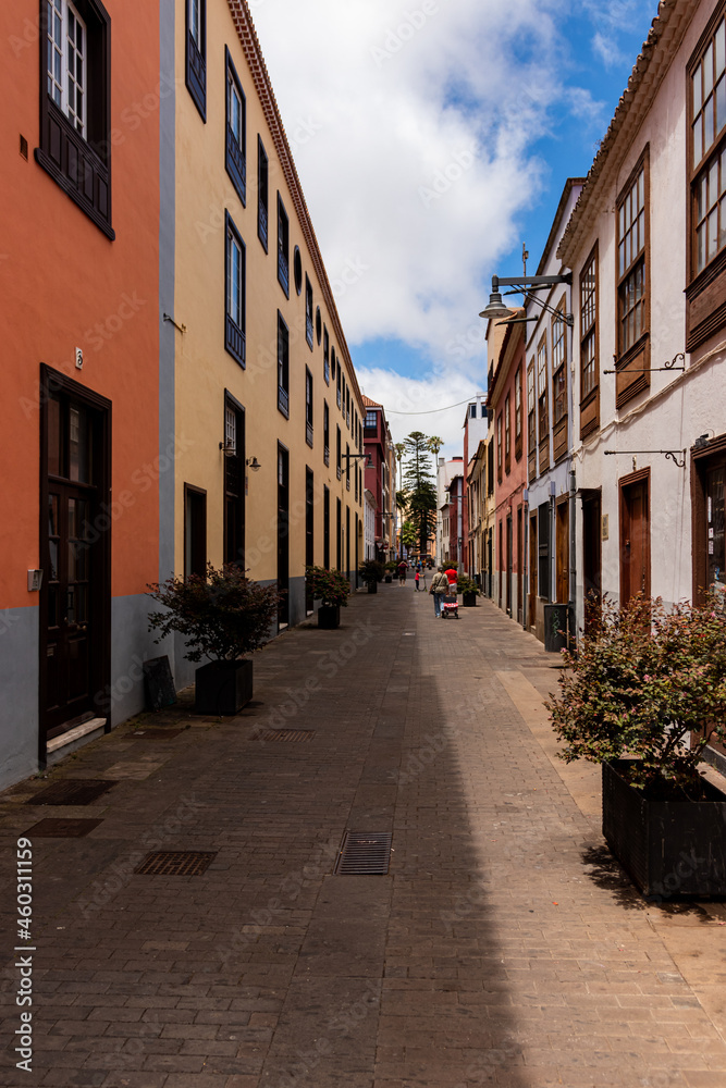 San Cristobal de La Laguna, Tenerife, Canary Islands, Spain: Beautiful narrow street with old house in the city centre. La Laguna is a tourist attraction with a picturesque old town.
