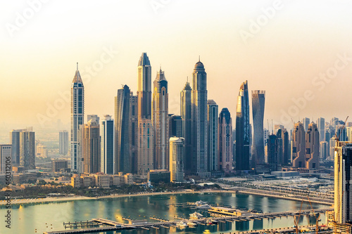 Dubai, UAE - 09.24.2021 Dubai city skyline on early morning hour. Dubai Marina. Urban