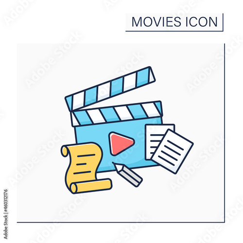 Plot color icon. Sequence of events, principle of cause-and-effect. Main element for creating movies. Movie concept. Isolated vector illustration