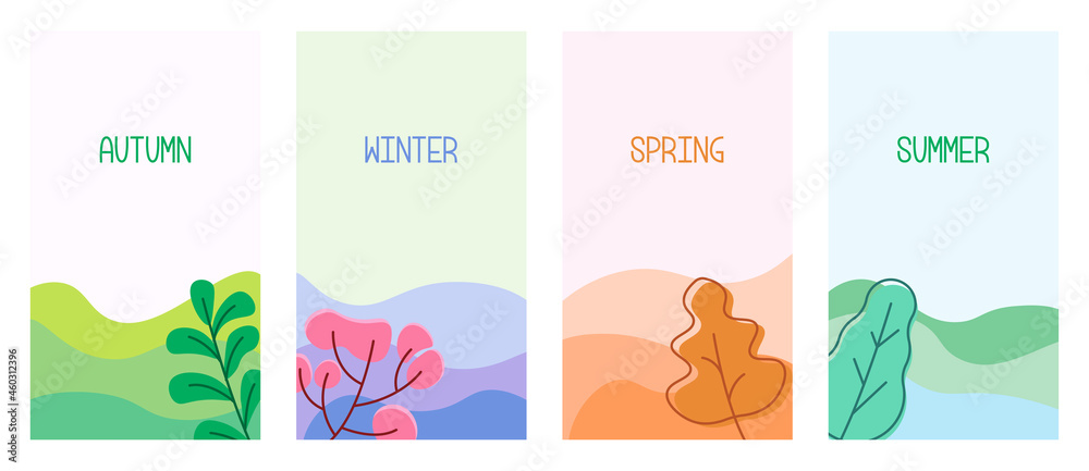 Set of Flowers and Leaves of Various Season Scenery