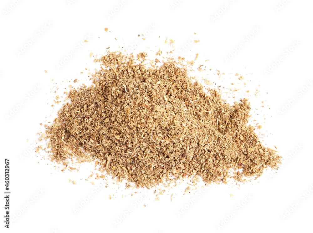 Heap of powdered coriander isolated on white, top view Heap of powdered coriander isolated on white, top view