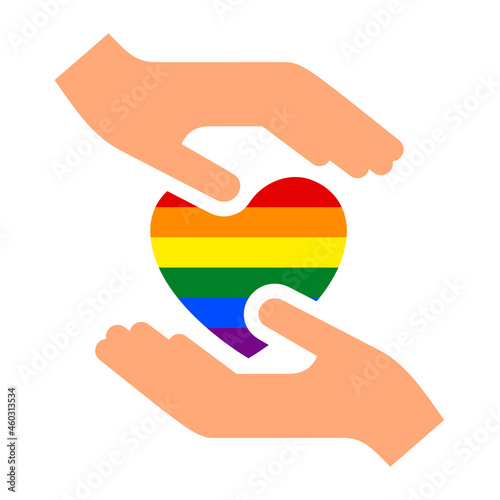 Hands gesture with heart and flag of pride lgbt, drawn fingers hold symbol lgbtq