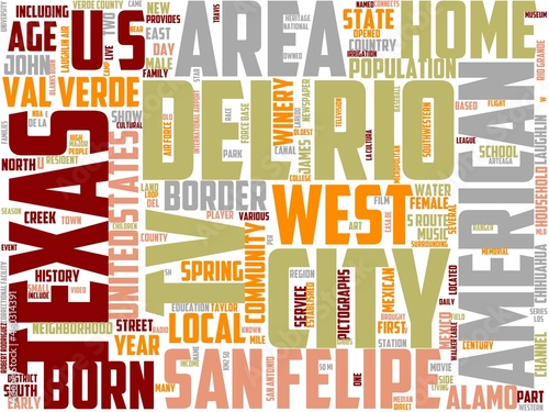 del rio typography, wordart, wordcloud, travel,texas,america,landscape photo