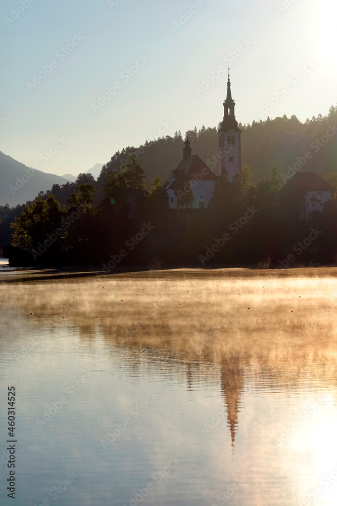 Sunny morning light at Lake Bled, Slovenia, Europe